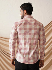 Checked Spread Collar Cotton Casual Shirt for Men-SF-968Magenta