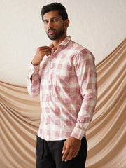 Checked Spread Collar Cotton Casual Shirt for Men-SF-968Magenta