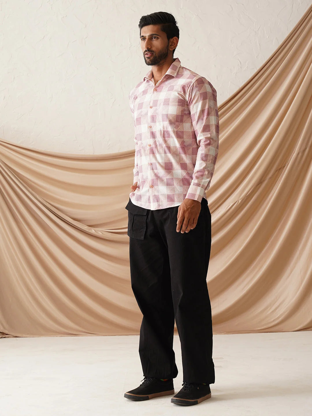 Magenta Checked Cotton Shirt - Men's Casual Printed Shirt