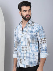 Geometric Printed Cotton Casual Shirt for Men-SF-969Blue