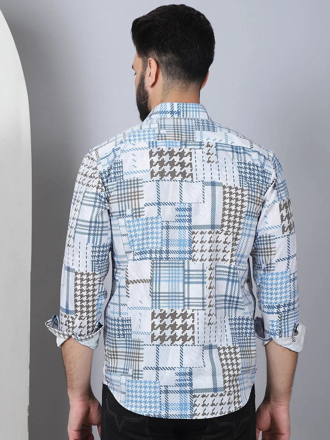 Geometric Blue Cotton Mens Shirt - Printed Casual Shirt