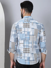 Geometric Printed Cotton Casual Shirt for Men-SF-969Blue