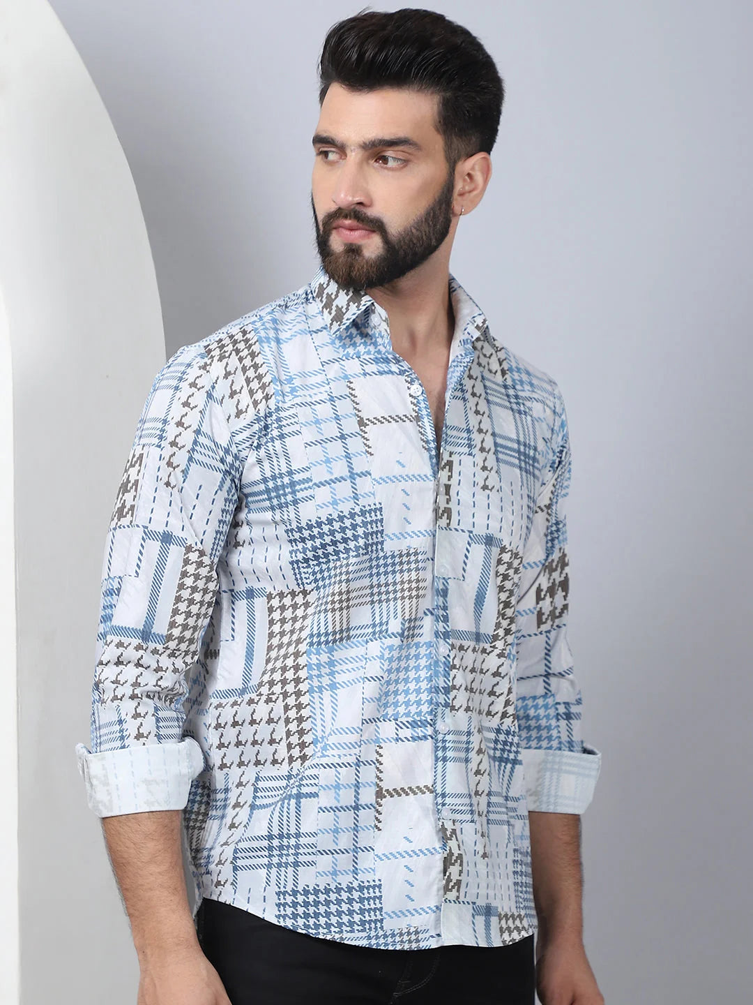 Geometric Blue Cotton Mens Shirt - Printed Casual Shirt