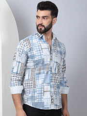 Geometric Printed Cotton Casual Shirt for Men-SF-969Blue