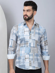 Geometric Printed Cotton Casual Shirt for Men-SF-969Blue