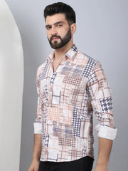 Geometric Printed Cotton Casual Shirt for Men-SF-969Brown
