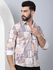 Geometric Printed Cotton Casual Shirt for Men-SF-969Brown