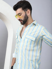Striped Spread Collar Cotton Casual Shirt for Men-SF-970Sky