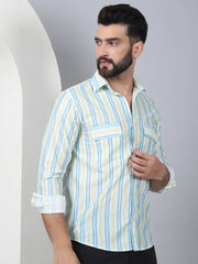 Striped Spread Collar Cotton Casual Shirt for Men-SF-970Sky