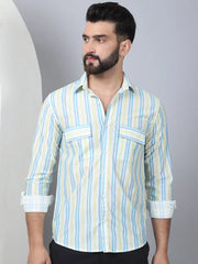 Striped Spread Collar Cotton Casual Shirt for Men-SF-970Sky