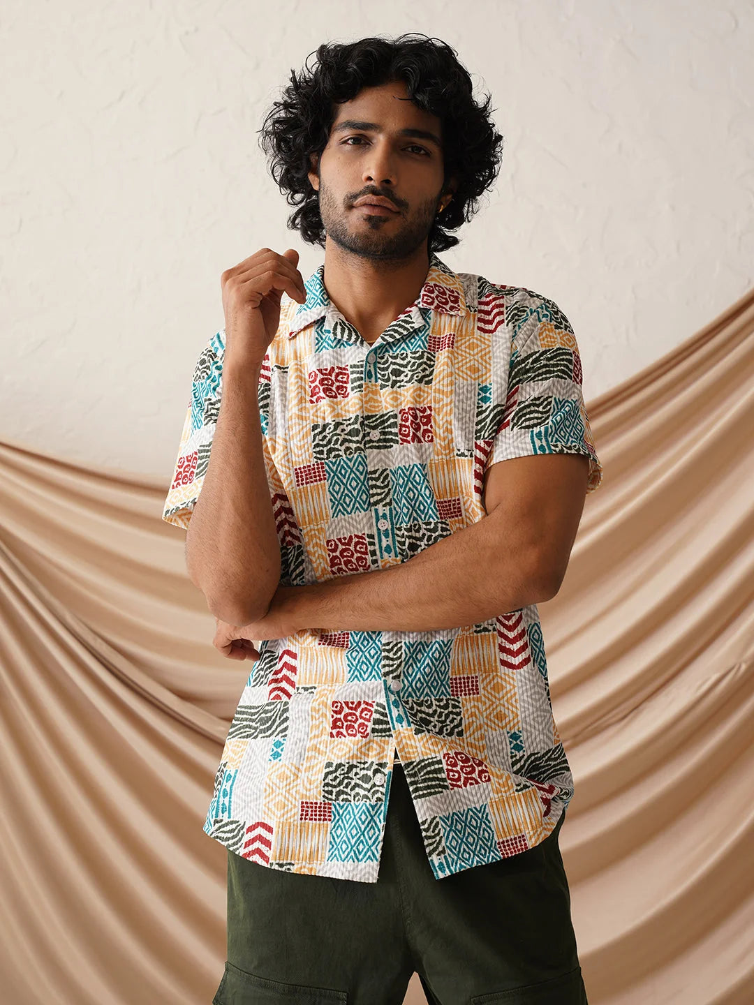 Printed Cuban Collar Casual Shirt for Men-SF-971Multi