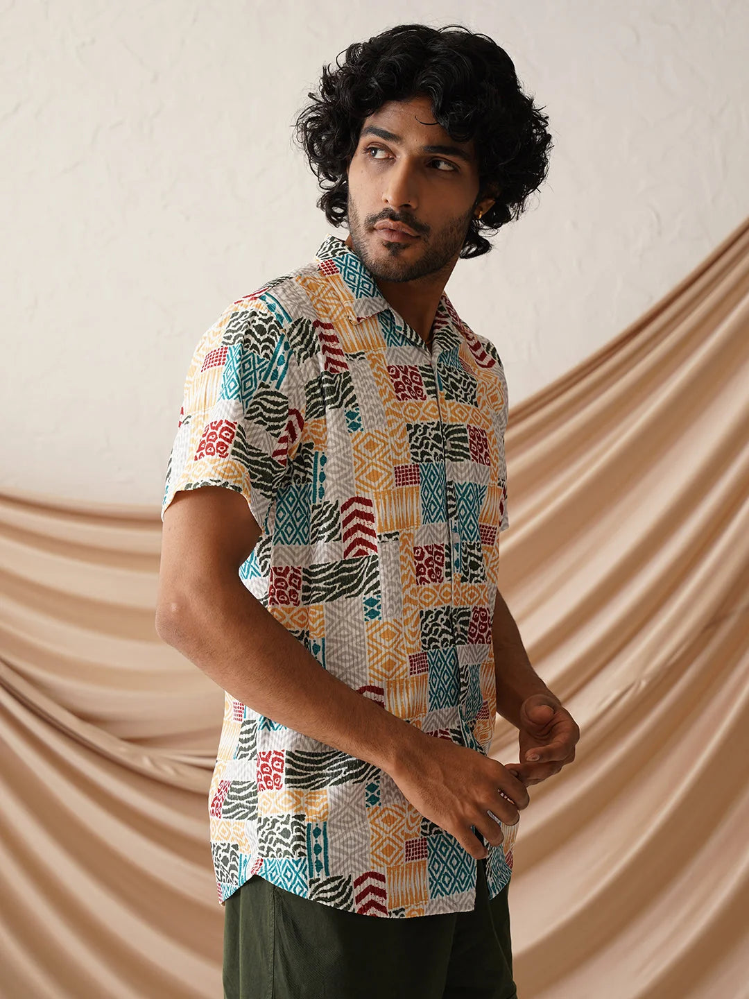 Printed Cuban Collar Mens Shirt - Cotton Beach Shirts