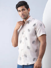 Men's Embroidered Cotton Casual Shirt-SF-972Beige