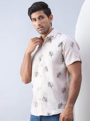 Men's Embroidered Cotton Casual Shirt-SF-972Beige