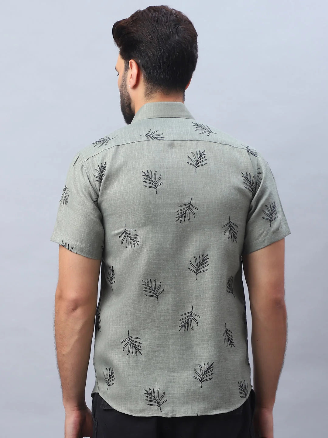 Embroidered Olive Cotton Shirt - Mens Casual Shirt | StyleForward