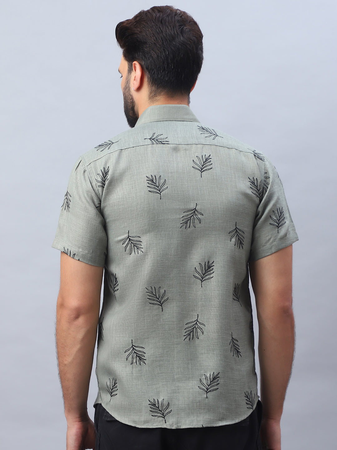 Embroidered Olive Cotton Shirt - Mens Casual Shirt | StyleForward