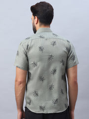 Men's Embroidered Cotton Casual Shirt-SF-972Olive