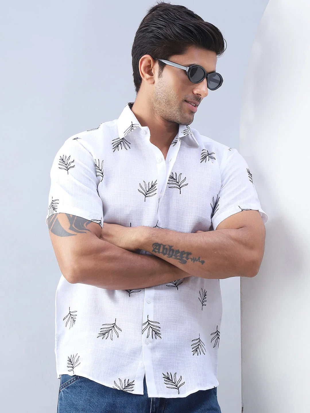 White Embroidered Mens Shirt - Cotton Casual Shirt Style