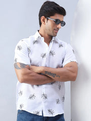Men's Embroidered Cotton Casual Shirt-SF-972White