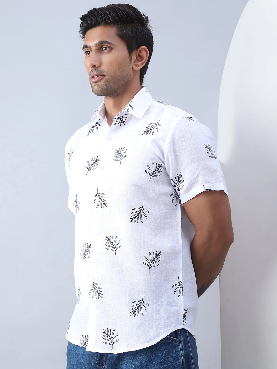 White Embroidered Mens Shirt - Cotton Casual Shirt Style