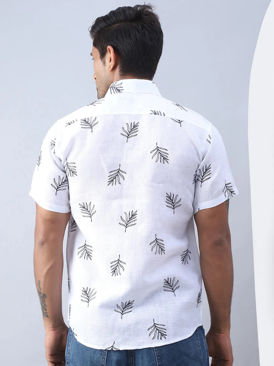 White Embroidered Mens Shirt - Cotton Casual Shirt Style