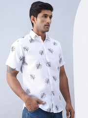 Men's Embroidered Cotton Casual Shirt-SF-972White