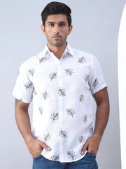 Men's Embroidered Cotton Casual Shirt-SF-972White