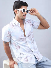 Printed Cotton Casual Shirt For Men-SF-973Blue