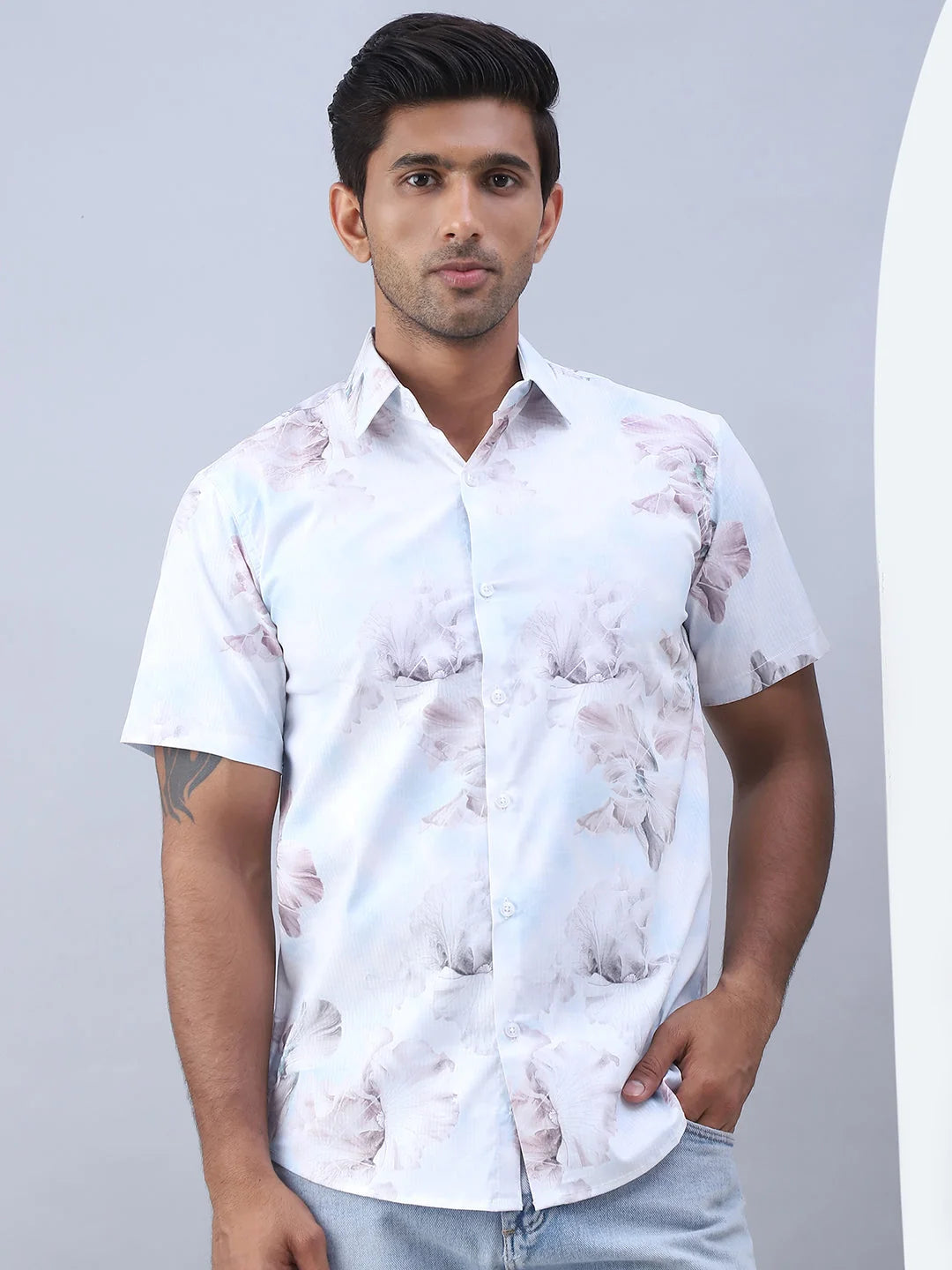 Blue Printed Mens Shirt - Casual Cotton Shirt for Men