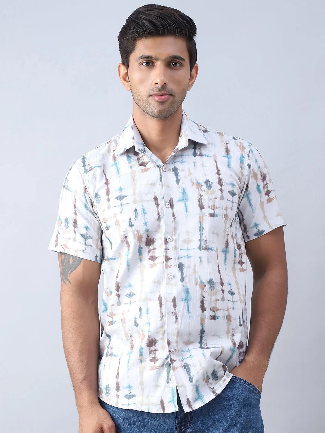 Mens Multi Printed Shirt - Short Sleeve Cotton Casual Shirt