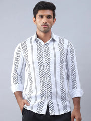 Printed Cotton Casual Shirt For Men-SF-975White