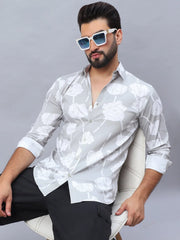 Printed Cotton Casual Shirt For Men-SF-976Grey