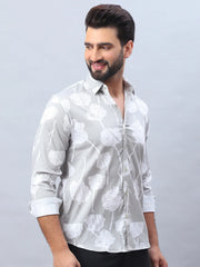Printed Cotton Casual Shirt For Men-SF-976Grey
