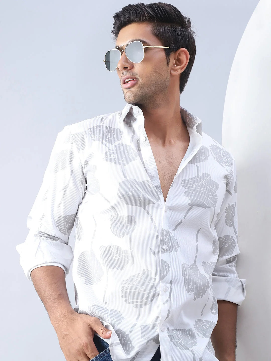 Printed Cotton Casual Shirt For Men-SF-976Off-White
