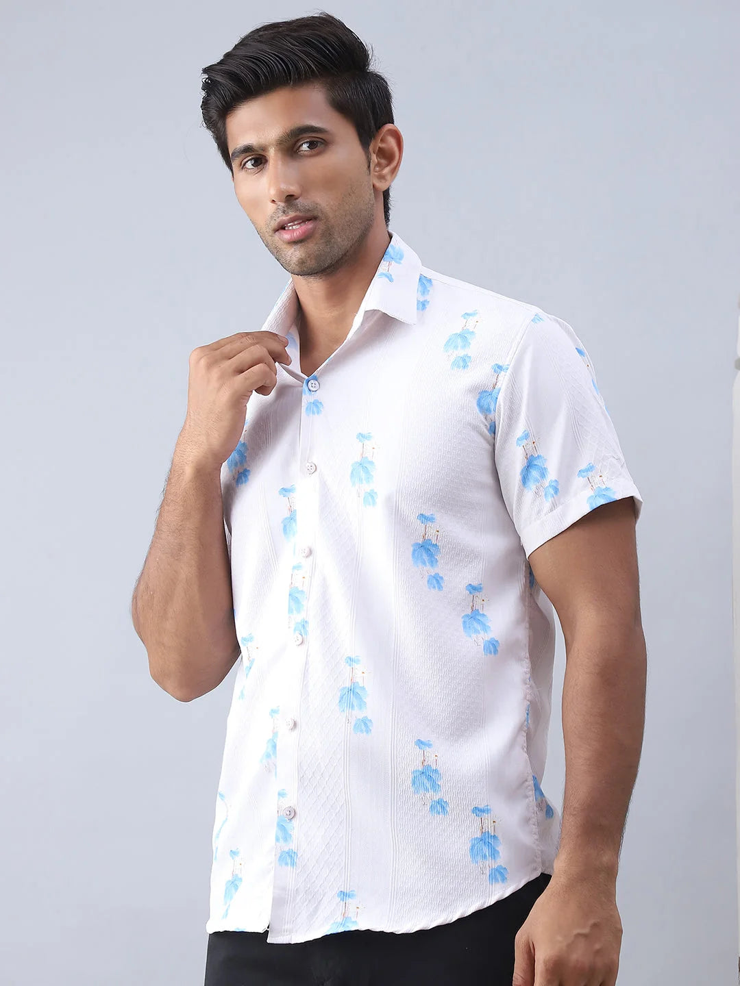 Printed Cotton Mens Shirt - Cream Casual Shirt | Short Sleeve