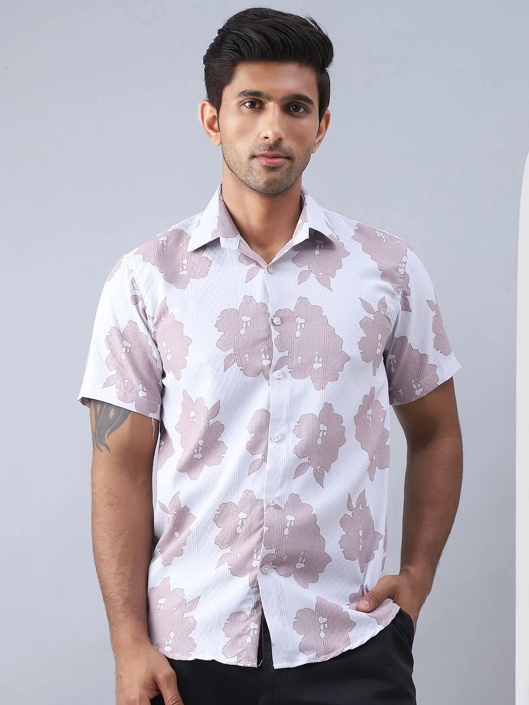 Printed Cotton Mens Shirt - Magenta Casual Shirt | Short Sleeve
