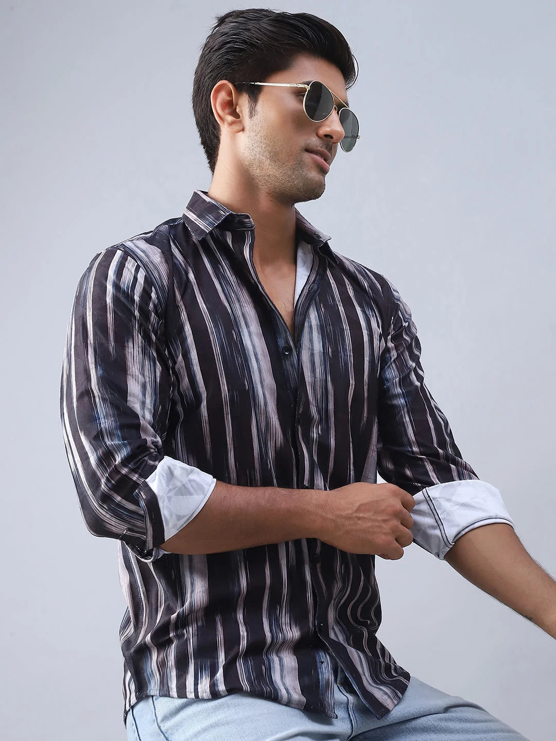 Abstract Printed Cotton Casual Shirt For Men-SF-978Black