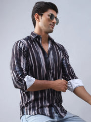 Abstract Printed Cotton Casual Shirt For Men-SF-978Black