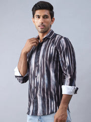 Abstract Printed Cotton Casual Shirt For Men-SF-978Black