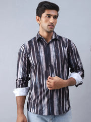 Abstract Printed Cotton Casual Shirt For Men-SF-978Black