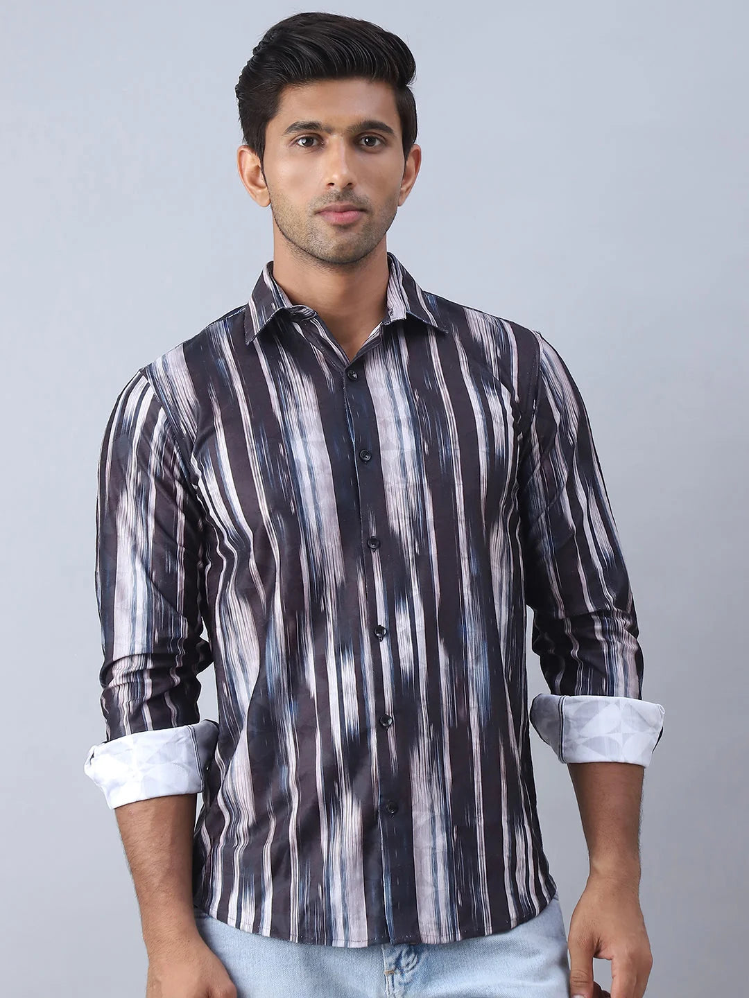 Abstract Printed Cotton Mens Shirt - Black Casual Shirt