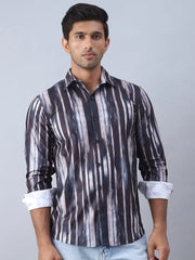 Abstract Printed Cotton Casual Shirt For Men-SF-978Black