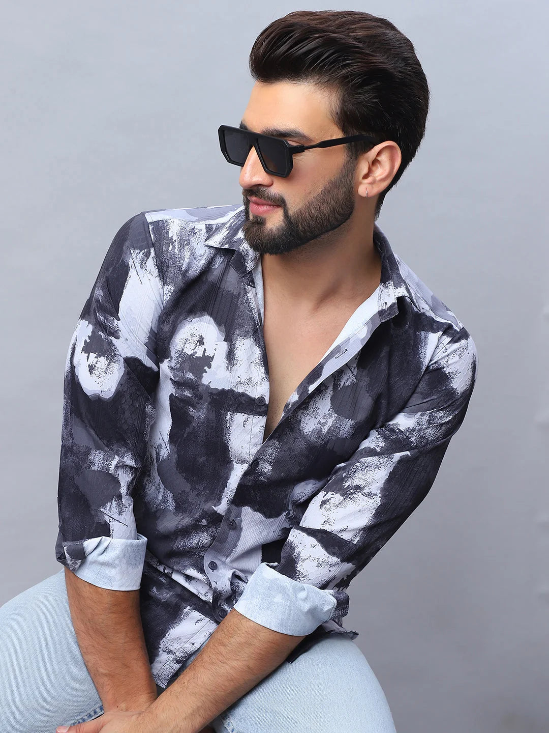 Black Abstract Printed Mens Shirt - Stylish Cotton Shirt