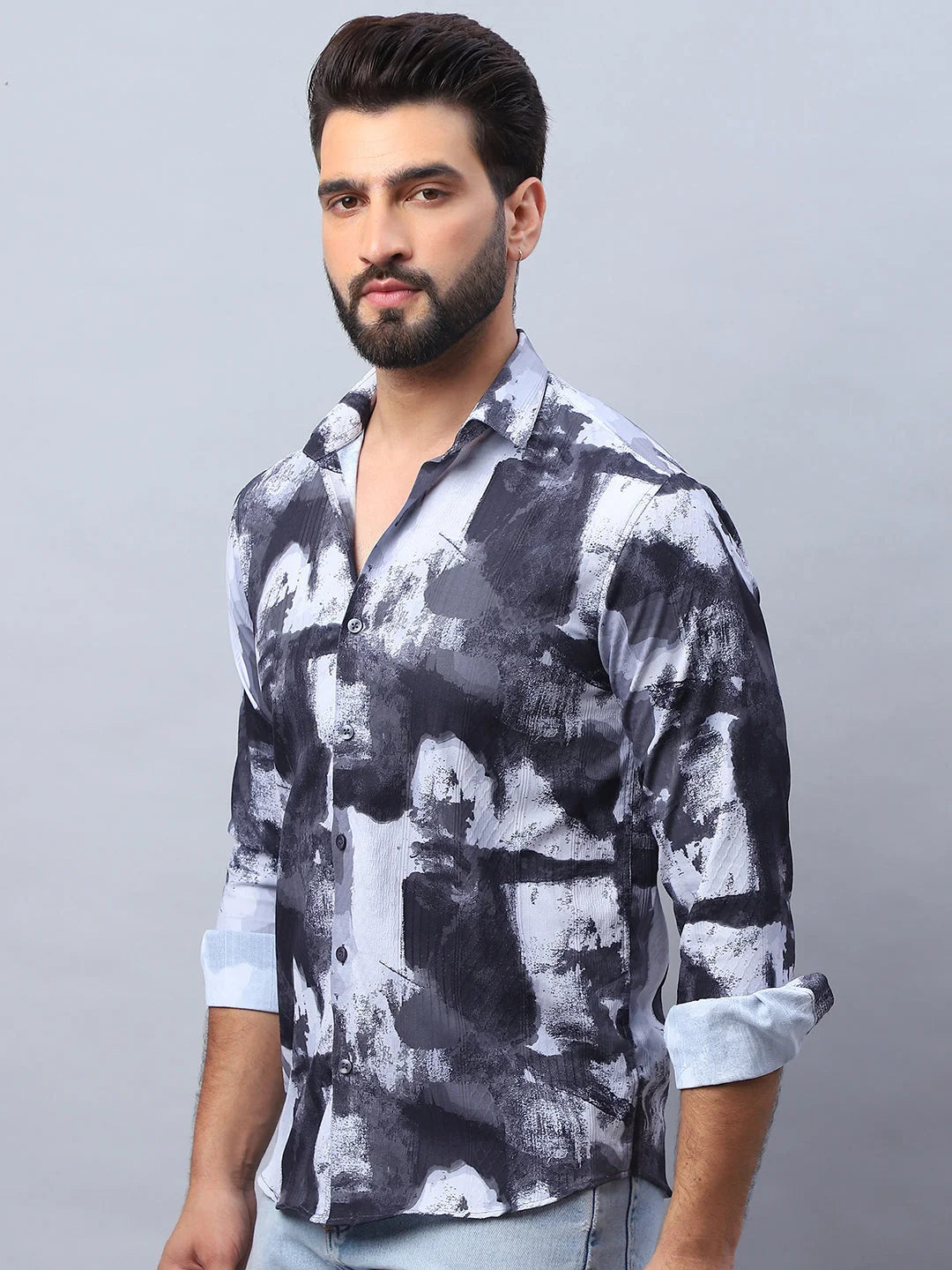 Black Abstract Printed Mens Shirt - Stylish Cotton Shirt