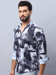 Abstract Printed Cotton Casual Shirt For Men-SF-979Black