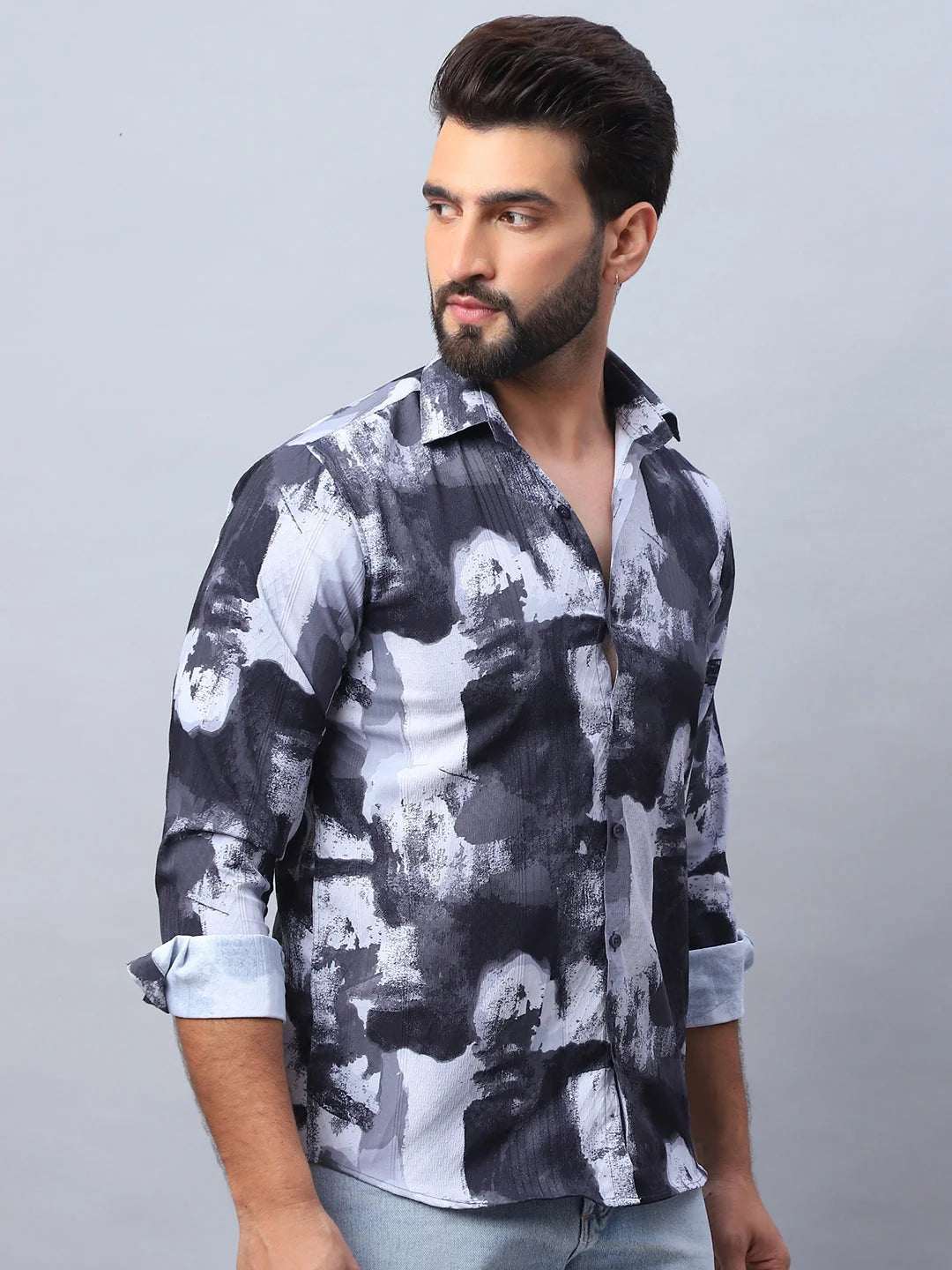 Black Abstract Printed Mens Shirt - Stylish Cotton Shirt