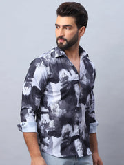 Abstract Printed Cotton Casual Shirt For Men-SF-979Black