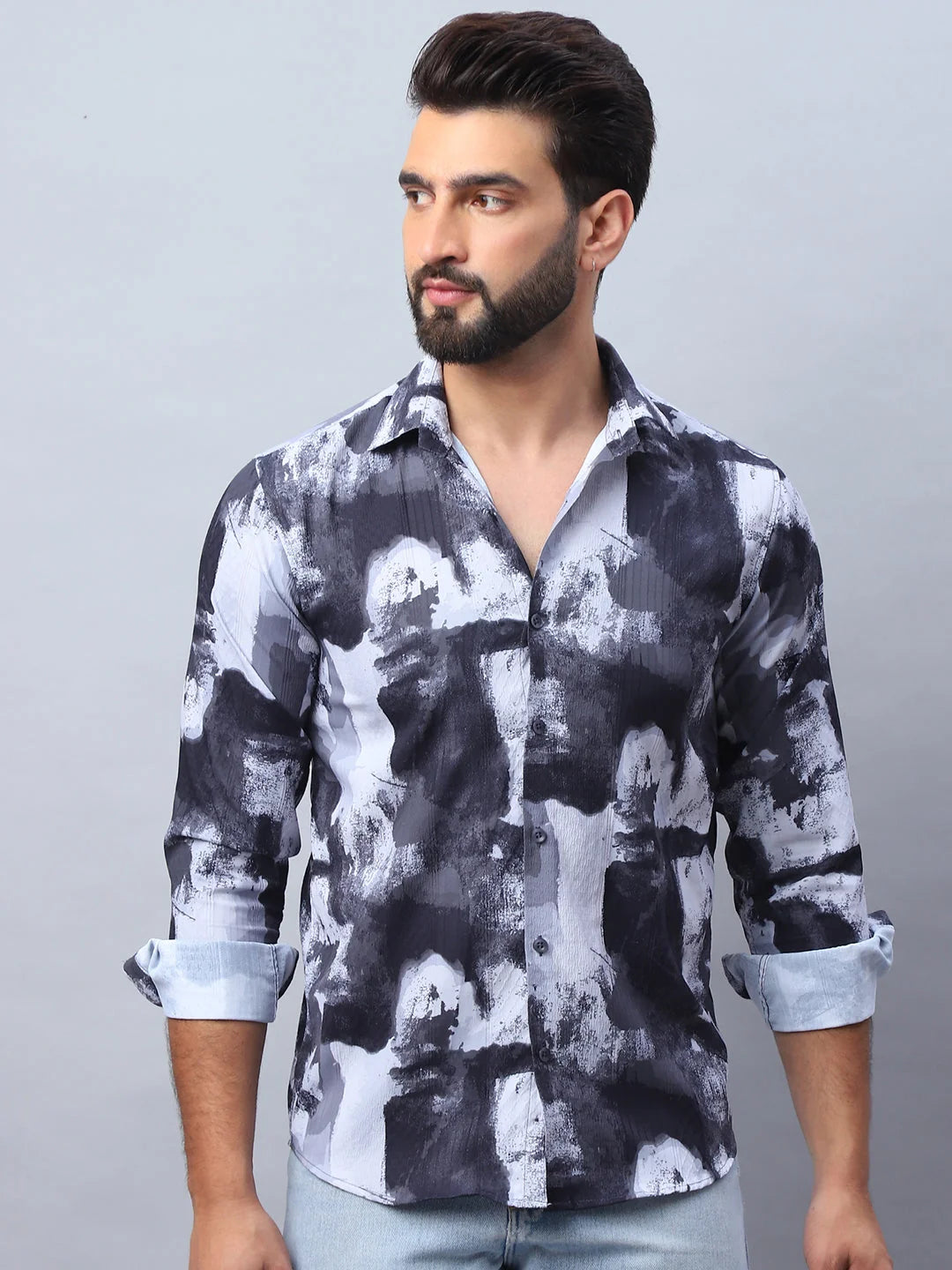 Black Abstract Printed Mens Shirt - Stylish Cotton Shirt