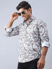 Abstract Printed Cotton Casual Shirt For Men-SF-979Brown