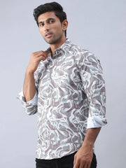 Abstract Printed Cotton Casual Shirt For Men-SF-979Brown
